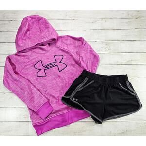 Under Armour Pink Hoodie and Black Athletic Shorts Set Sz XS